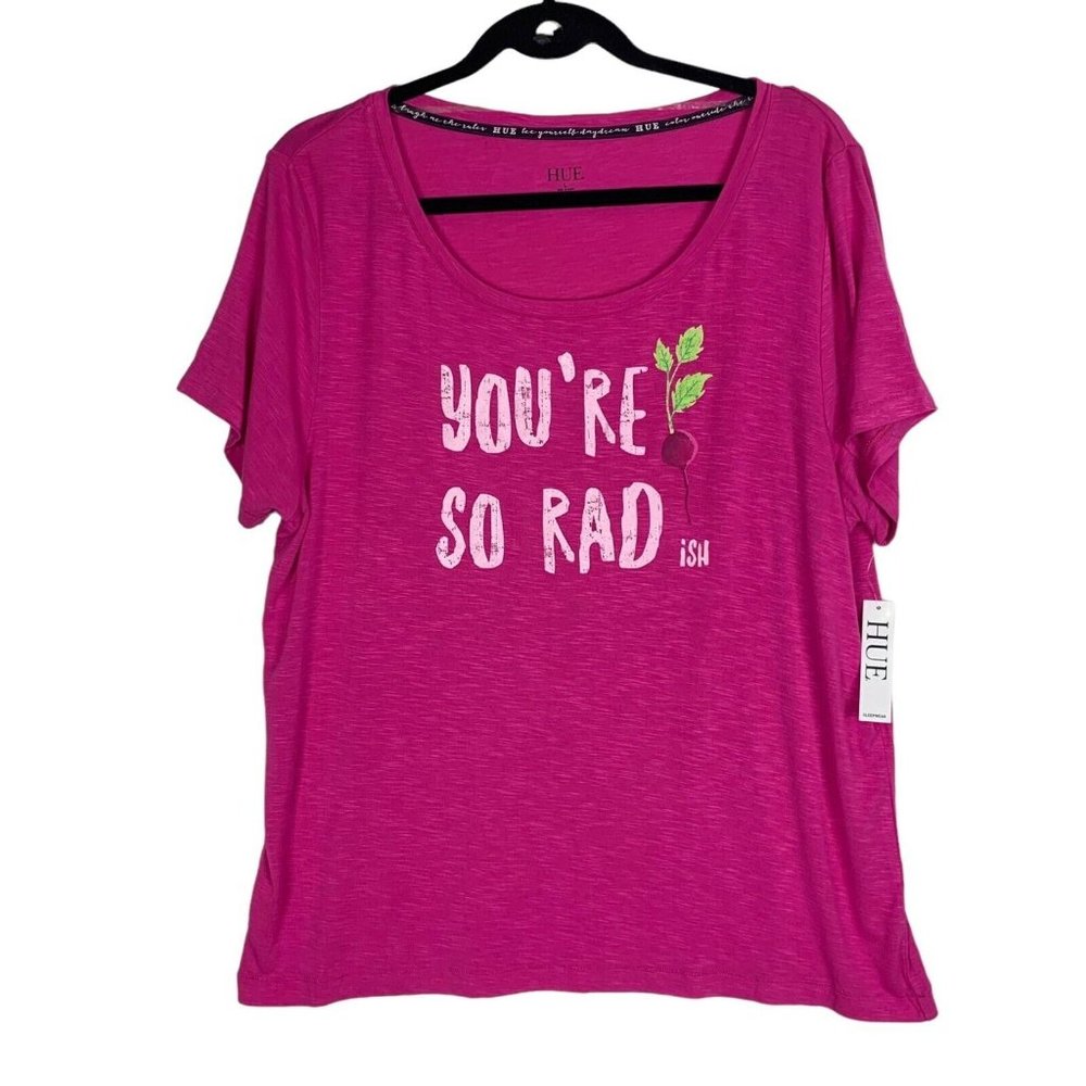 Hue YOU'RE SO RADish Graphic T-shirt Sleep Shirt Raspberry Slub Knit Pajama‎ L
